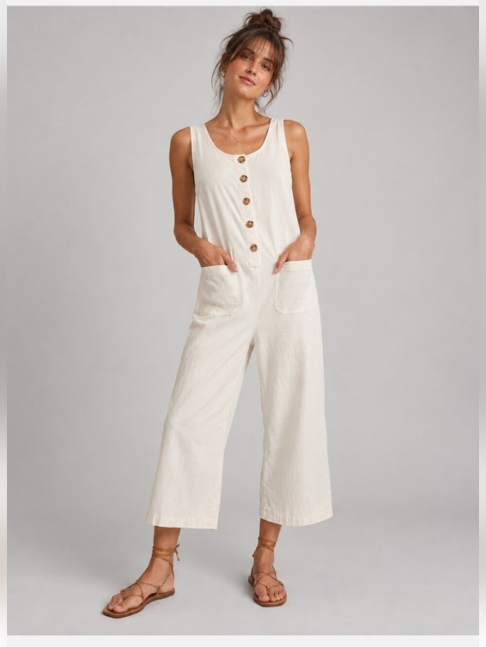 Marine Layer Modal Sydney Beach Jumpsuit Ivory Sz XS Overalls Resortwear